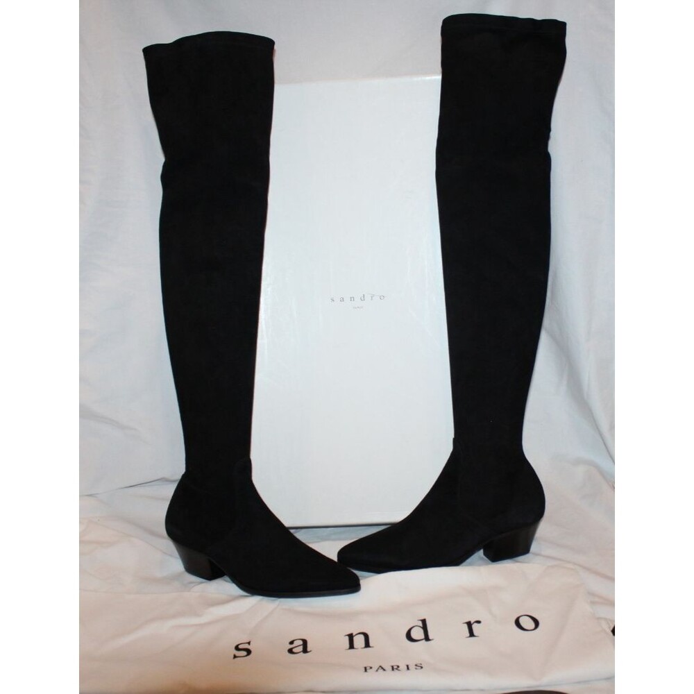 SANDRO PARIS WOMEN'S BLACK SUEDE OVER THE KNEE BOOTS EU 38 US 7